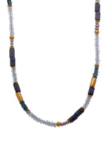 Load image into Gallery viewer, Matte Dumortierite, Blue Topaz, and Pearls 3mm Necklace and Bracelet Set Fair Trade 24K Gold Vermeil