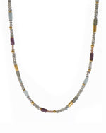 Load image into Gallery viewer, Labradorite, Ruby and Natural Pearl 3mm Necklace 24K Fair Trade Gold Vermeil