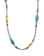 Load image into Gallery viewer, Turquoise & Grey Pearl 3MM Necklace 24K Fair Trade Gold Vermeil