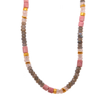 Load image into Gallery viewer, Labradorite, Rose Quartz and Tulite 5mm Necklace 24K Fair Trade Gold Vermeil