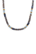 Load image into Gallery viewer, Dumortierite, Sky Blue Topaz, Labradorite Bracelet and Necklace 24K Fair Trade Gold Vermeil Necklace