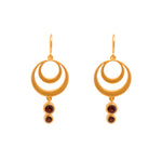 Load image into Gallery viewer, STRENGTH DOUBLE CIRCLE GARNET WIRE EARRINGS 24K GOLD VERMEIL - Joyla Jewelry