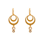 Load image into Gallery viewer, STRENGTH DOUBLE CIRLCE RAINBOW MOONSTONE WIRE EARRINGS 24K GOLD VERMEIL - Joyla Jewelry