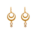 Load image into Gallery viewer, STRENGTH DOUBLE CIRLCE RAINBOW MOONSTONE WIRE EARRINGS 24K GOLD VERMEIL - Joyla Jewelry