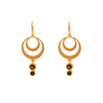 Load image into Gallery viewer, STRENGTH DOUBLE CIRCLE SMOKY QUARTZ WIRE EARRINGS 24K GOLD VERMEIL - Joyla Jewelry