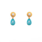 Load image into Gallery viewer, Turquoise Drop Pearl Earrings With Swirl 24K Fair Trade Gold Vermeil