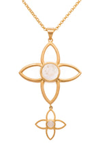 Load image into Gallery viewer, JOY FLOWER DOUBLE PENDANT 40MM AND 20MM RAINBOW MOONSTONE 24K GOLD VERMEIL - Joyla Jewelry