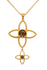 Load image into Gallery viewer, JOY FLOWER DOUBLE PENDANT 40MM AND 20MM SMOKY QUARTZ 24K GOLD VERMEIL - Joyla Jewelry