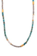 Load image into Gallery viewer, Turquoise, White Pearls , Labradorite, and Chrysocolla Necklace 24K Fair Trade Gold Vermeil