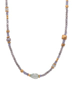 Load image into Gallery viewer, Tanzanite, Prehnite, and Pearl Necklace 24K Fair Trade Gold Vermeil