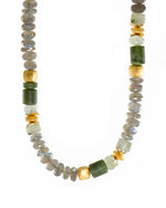 Load image into Gallery viewer, Prehnite and Labradorite Necklace 8mm 24K Fair Trade Gold Vermeil