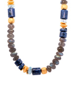 Load image into Gallery viewer, Polished Dumortierite , Sky Blue Topaz, Labradorite 8mm Necklace 24K Fair Trade Gold Vermeil