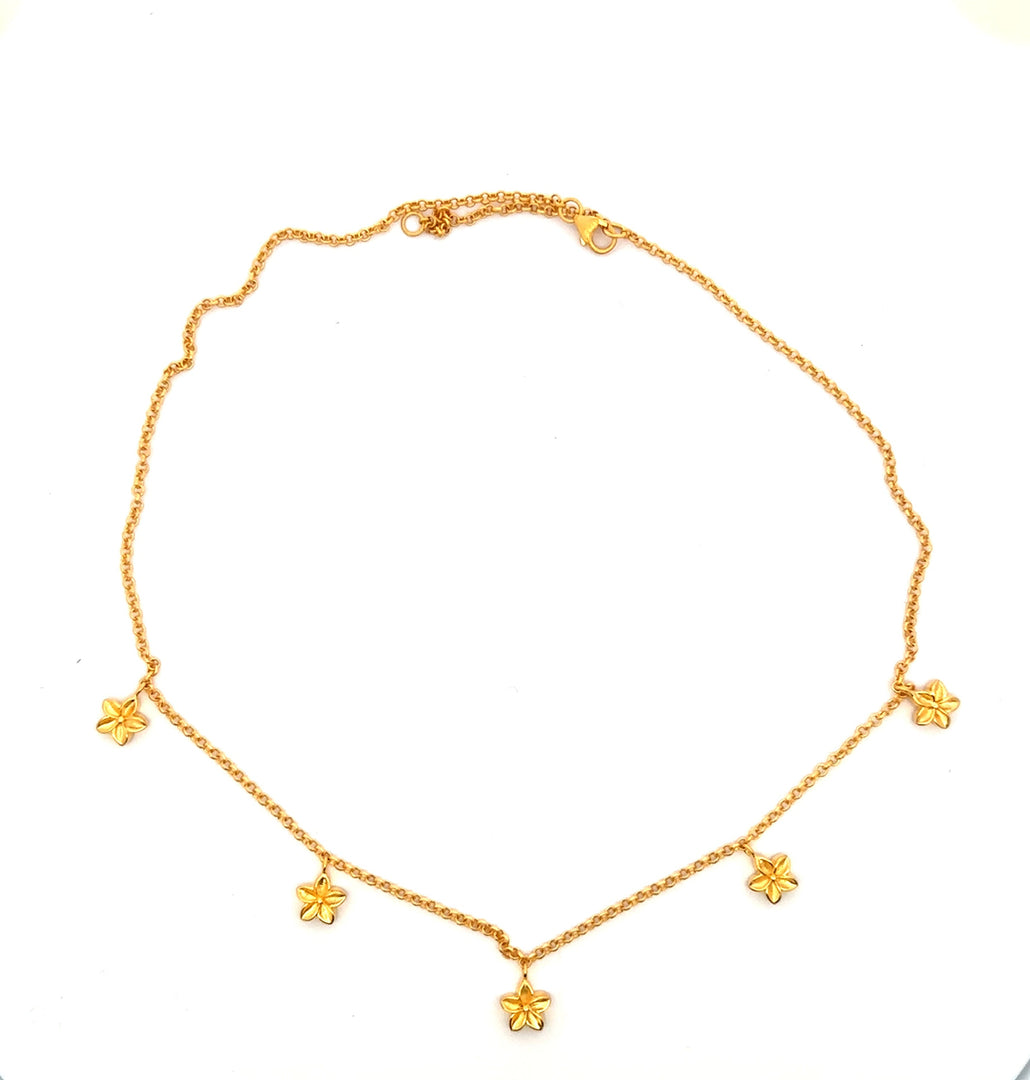 Aloha 5 Flower Necklace 24K Gold Vermeil 8MM