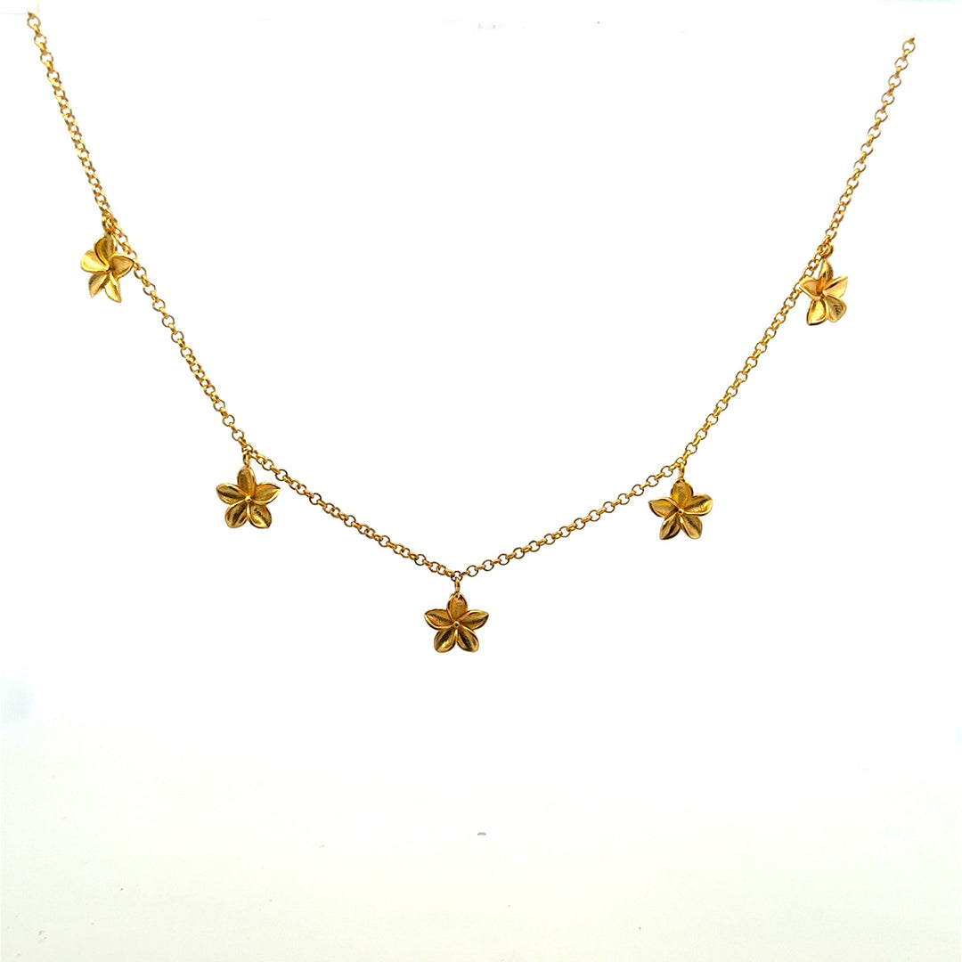 Aloha 5 Flower Necklace 24K Gold Vermeil 10MM