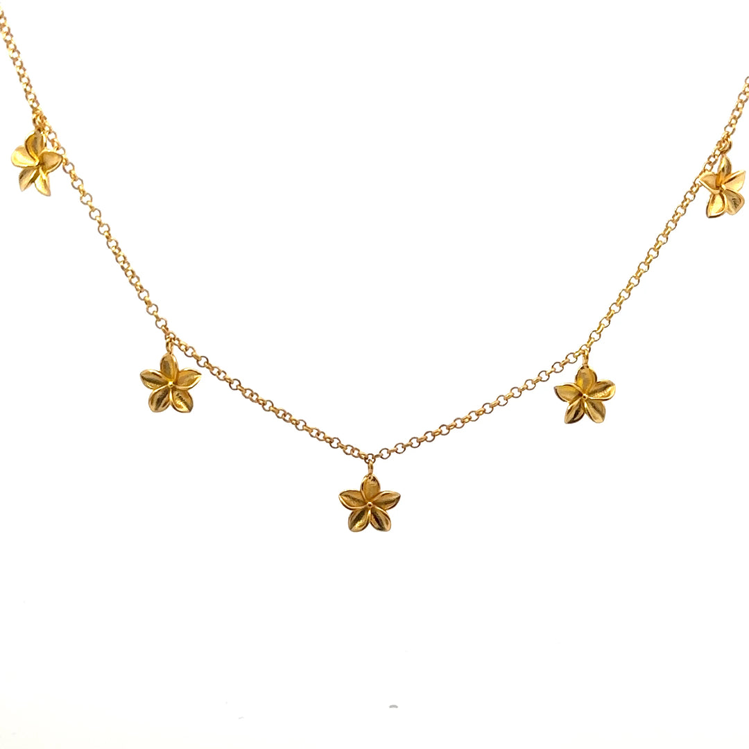 Aloha 5 Flower Necklace 24K Gold Vermeil 10MM