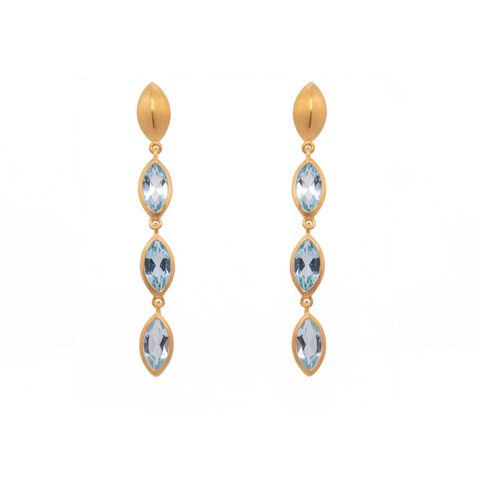 Bliss Three Stone Dangle Sky Blue Topaz Earrings 24K Gold Vermeil
