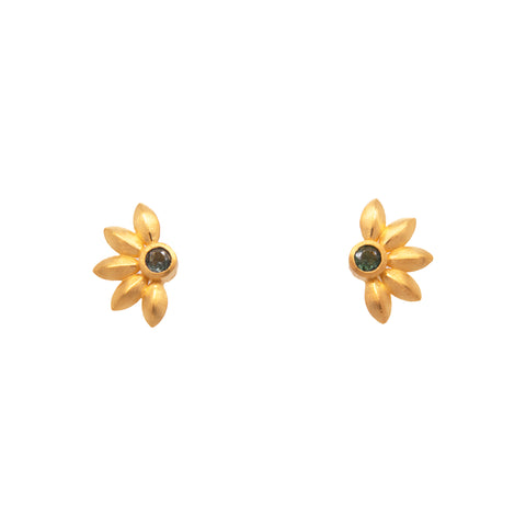 Bliss Flower Green Tourmaline  Earrings 24K Gold Vermeil