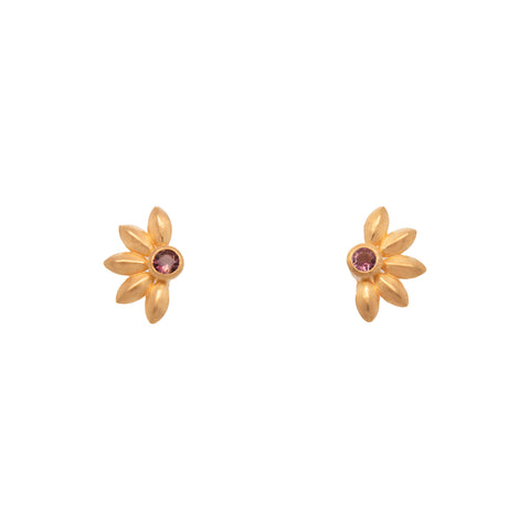 Bliss Flower Pink Tourmaline  Earrings 24K Gold Vermeil