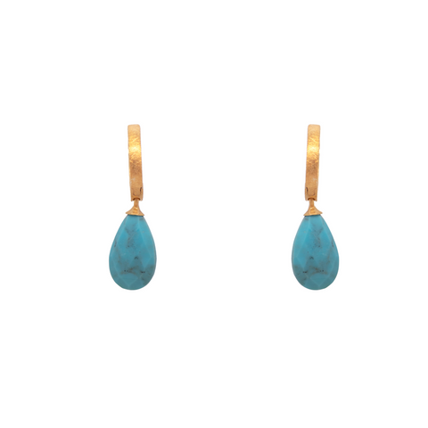 Huggie Hoop Turquoise Drop Earrings 24K Fair Trade Gold Vermeil