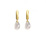 Load image into Gallery viewer, HUGGIE HOOP EARRINGS WITH A FACETED ROSE QUARTZ DROP 24K GOLD VERMEIL - Joyla Jewelry