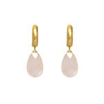Load image into Gallery viewer, HUGGIE HOOP EARRINGS WITH A FACETED ROSE QUARTZ DROP FAIR TRADE 24K GOLD VERMEIL - Joyla Jewelry