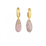 Load image into Gallery viewer, HUGGIE HOOP EARRINGS WITH A MATTE RHODONITE DROP FAIR TRADE 24K GOLD VERMEIL - Joyla Jewelry