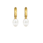 Load image into Gallery viewer, HUGGIE HOOP EARRINGS WITH A WHITE PEARL DROP FAIR TRADE 24K GOLD VERMEIL - Joyla Jewelry