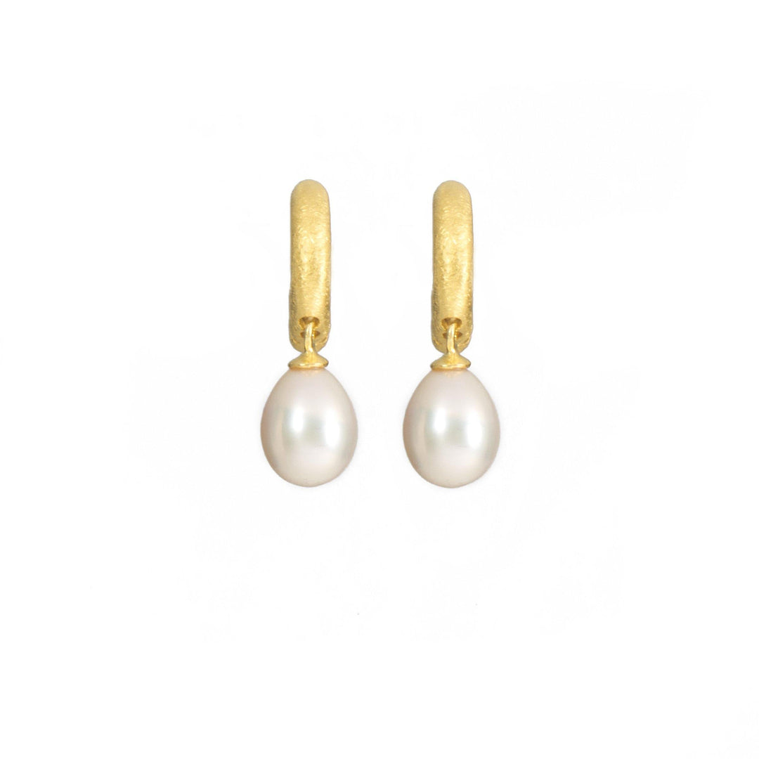 HUGGIE HOOP EARRINGS WITH A NATURAL PEARL DROP FAIR TRADE 24K GOLD VERMEIL - Joyla Jewelry