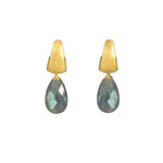 Load image into Gallery viewer, HUGGIE EARRINGS WITH A FACETED LABRADORITE FAIR TRADE 24K GOLD VERMEIL - Joyla Jewelry
