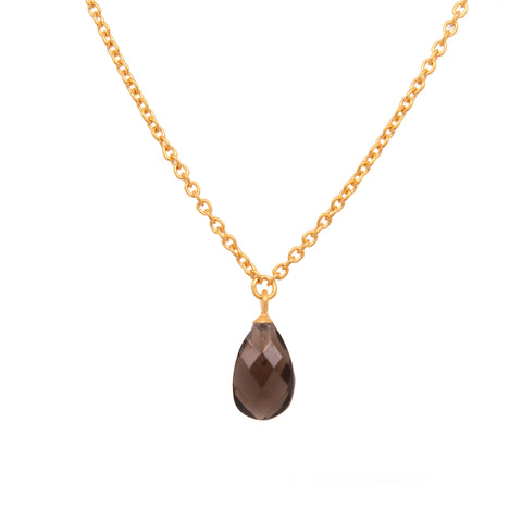 Smoky Quartz Faceted Drop Pendant Necklace 24K Fair Trade Gold Vermeil