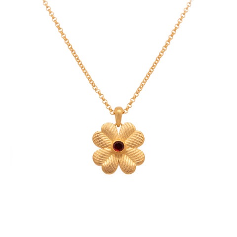 Lucky Clover Garnet Reversible Pendant Necklace 24K Gold Vermeil