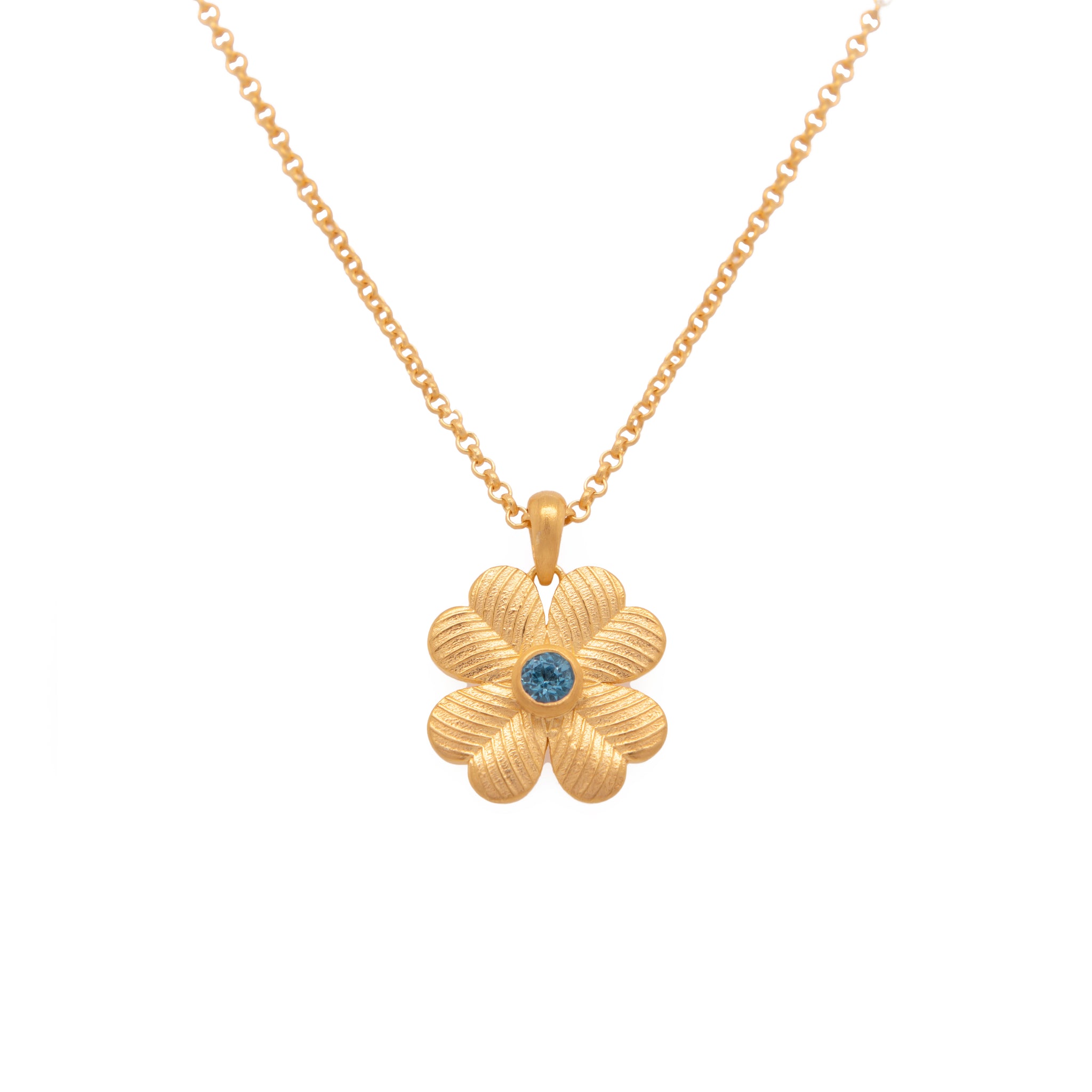 Lucky Clover Sky Blue Topaz Reversible Pendant Necklace 24K Gold Vermeil