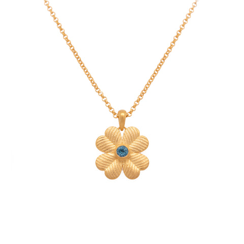 Lucky Clover Sky Blue Topaz Reversible Pendant Necklace 24K Gold Vermeil