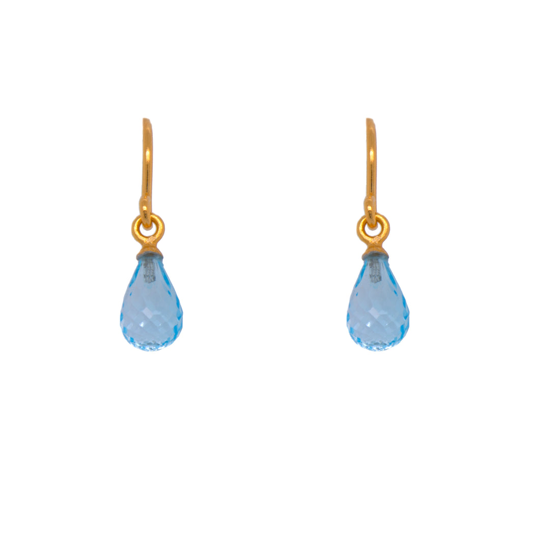 French Wire Earrings Faceted Briolette 24K Fair Trade Gold Vermeil Blue Topaz