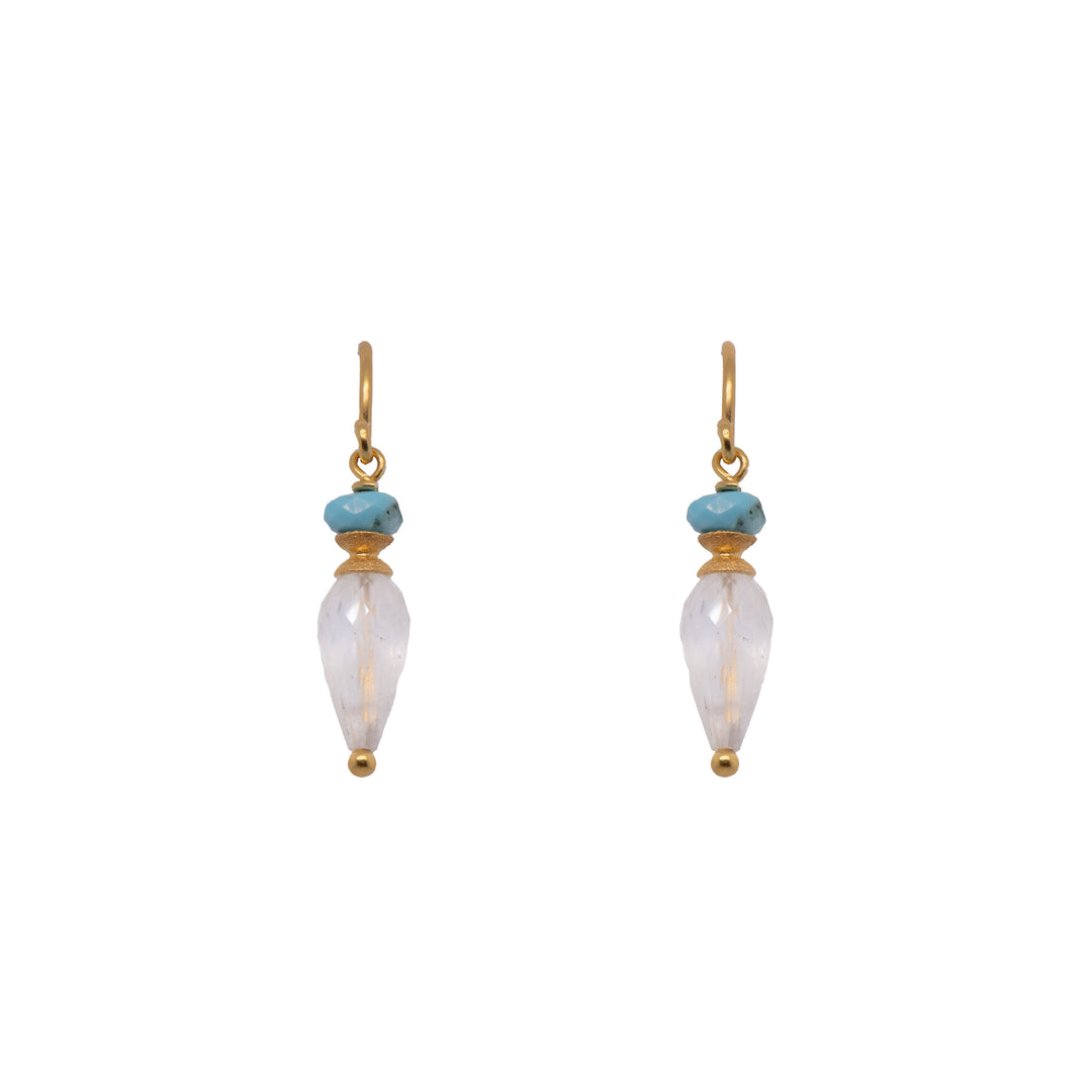 French Wire Teardrop Earrings Faceted 24K Fair Trade Gold Vermeil Turquoise and Rainbow Moonstone