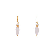 French Wire Teardrop Earrings Faceted 24K Fair Trade Gold Vermeil White Pearl and Rainbow Moonstone