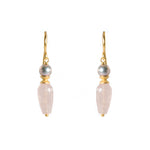 Load image into Gallery viewer, French Wire Teardrop Earrings Faceted 24K Fair Trade Gold Vermeil Grey Pearl and Rose Quartz