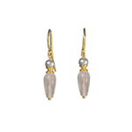 Load image into Gallery viewer, GREY PEARL AND  FACETED ROSE QUARTZ FRENCH WIRE EARRINGS FAIR TRADE 24K GOLD VERMEIL - Joyla Jewelry
