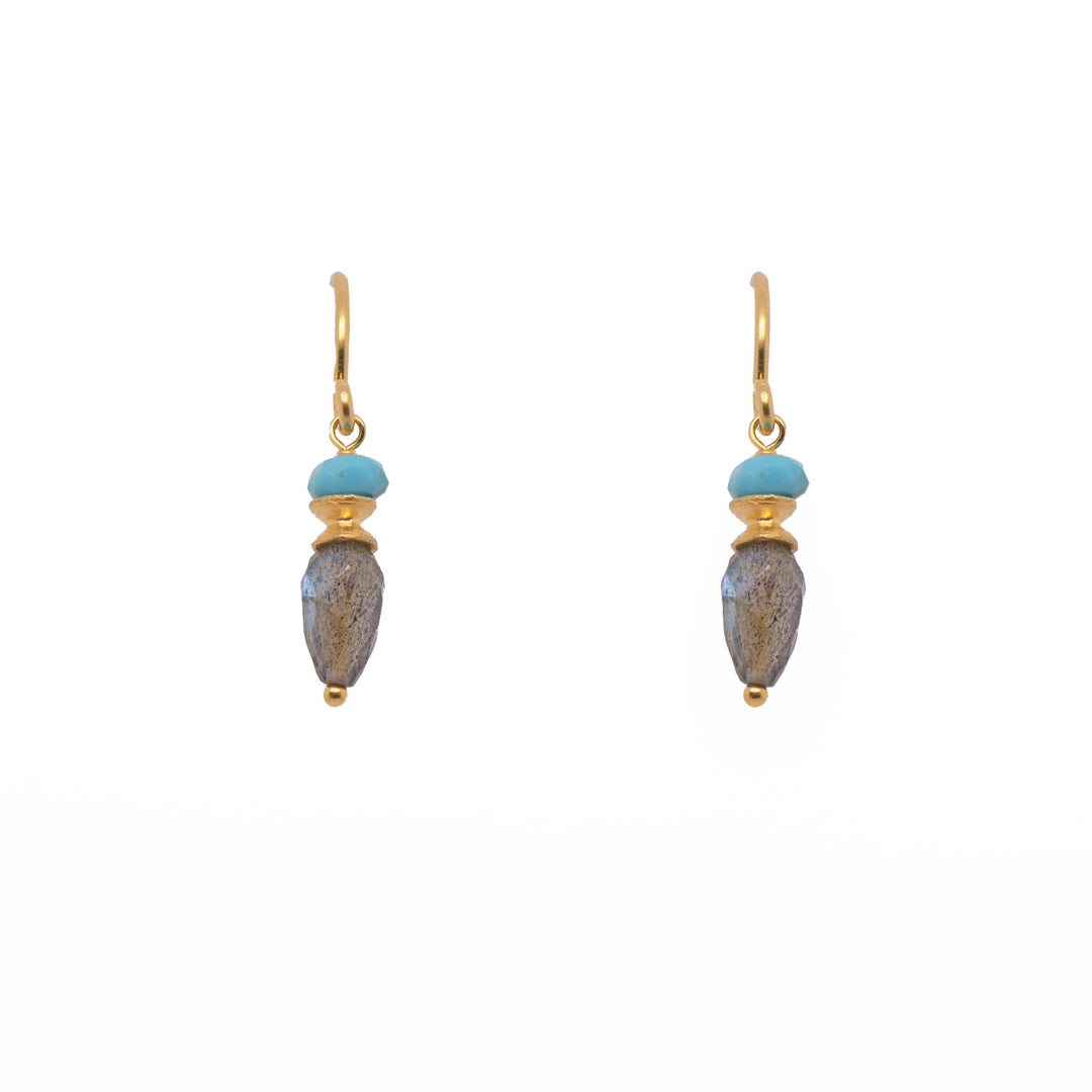 French Wire Teardrop Earrings Faceted 24K Fair Trade Gold Vermeil Turquoise and Labradorite