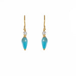 Load image into Gallery viewer, French Wire Teardrop Earrings Faceted 24K Fair Trade Gold Vermeil White Pearl and Turquoise