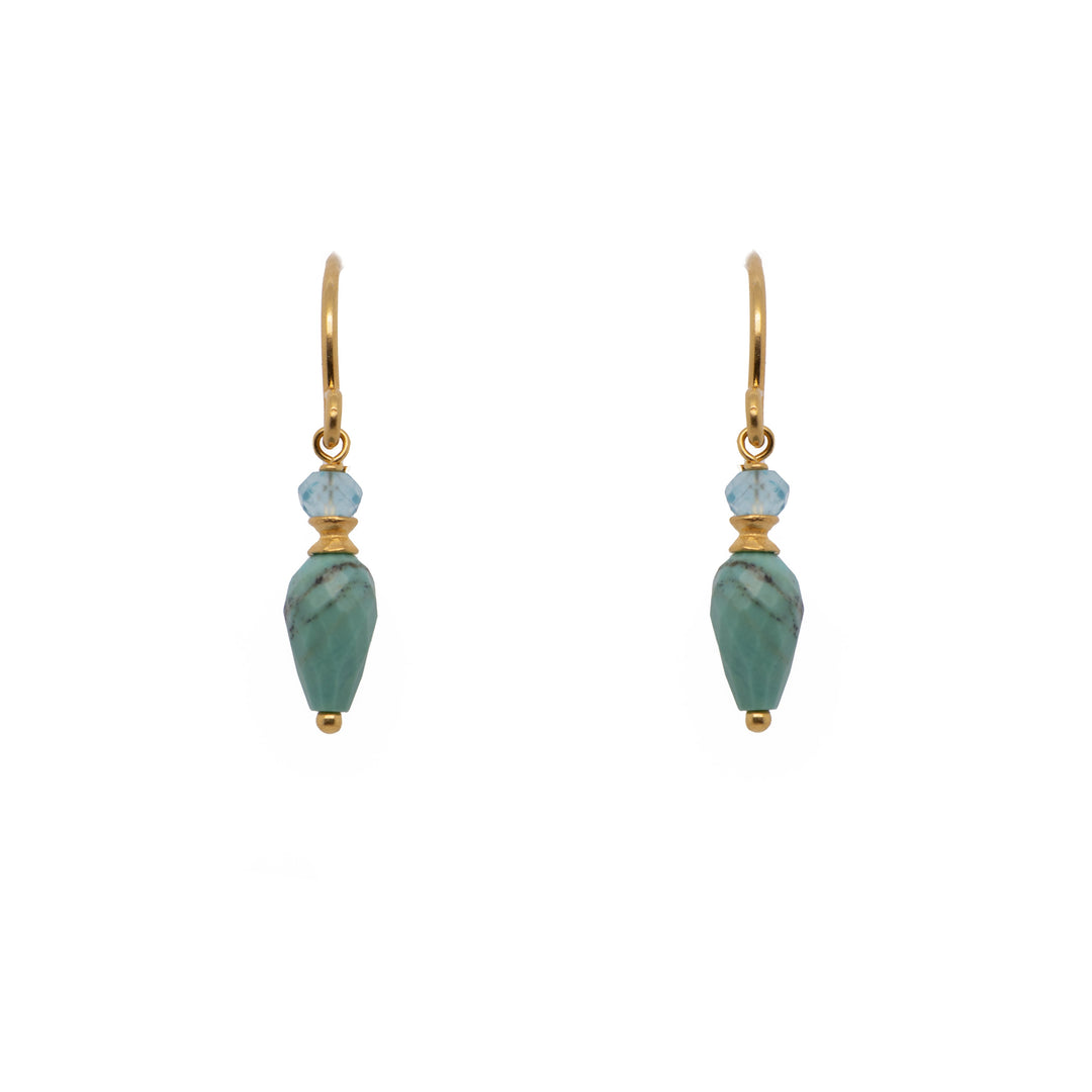 French Wire Teardrop Earrings Faceted 24K Fair Trade Gold Vermeil Apatite and Turquoise