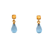 Drop Briolette Gem and Cube Post Earrings in 24K Fair Trade Gold Vermeil Sky Blue Topaz