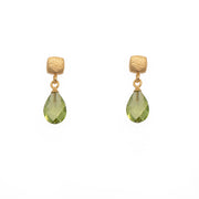 Drop Faceted Gem with Cube Post Earrings Fair Trade 24k Gold Vermeil Collection Peridot