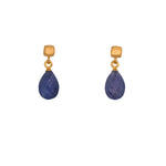 Load image into Gallery viewer, Drop Faceted Gem with Cube Post Earrings Fair Trade 24k Gold Vermeil Collection Tanzanite