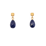 Load image into Gallery viewer, Drop Faceted Gem with Cube Post Earrings Fair Trade 24k Gold Vermeil Collection Lapis