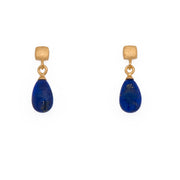 Drop Polished Gem Cube Post Earrings in 24k Gold Vermeil Lapis