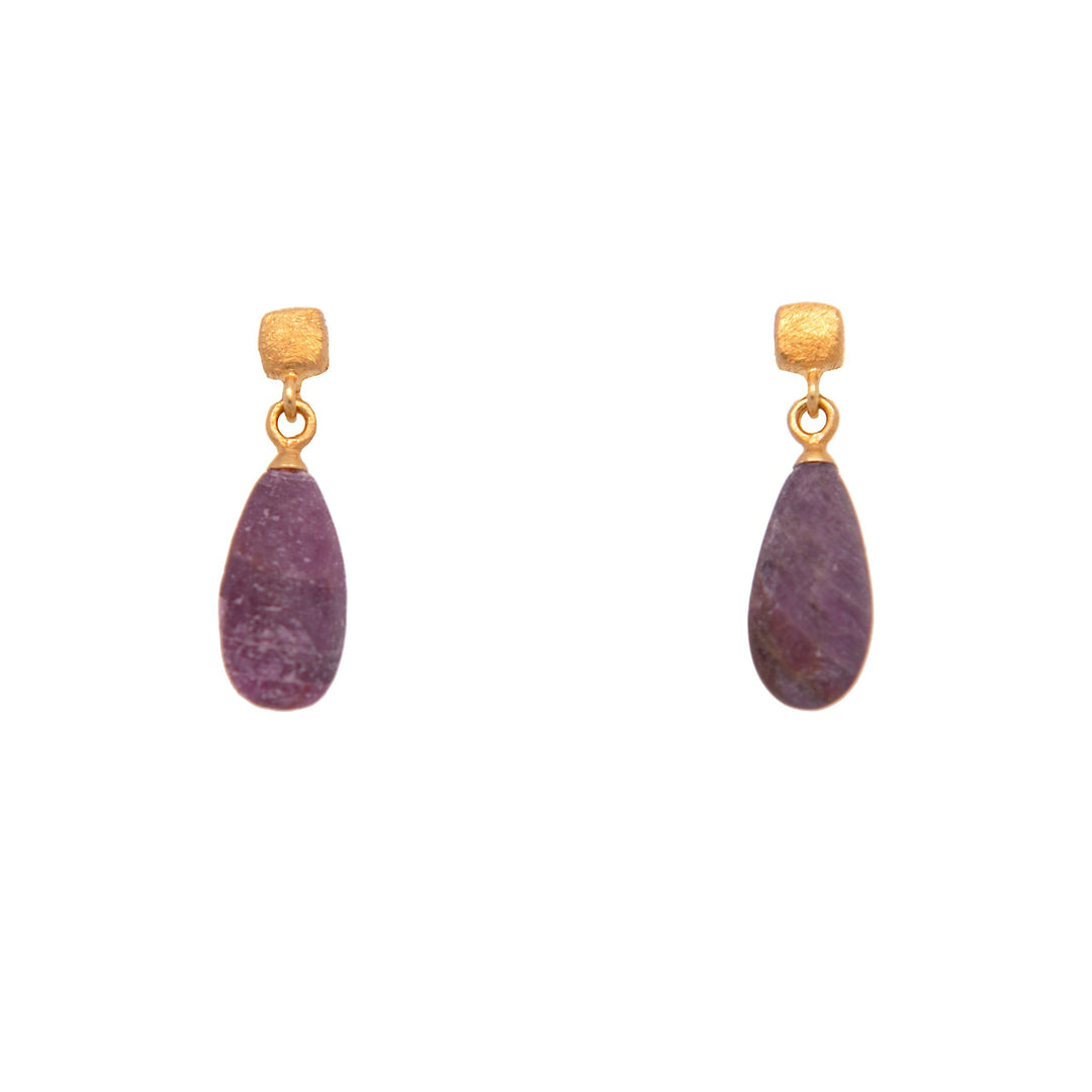 Drop Matte Gem with Cube Post Earrings in Fair Trade 24k Gold Vermeil
