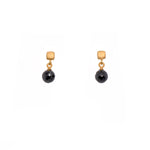 Load image into Gallery viewer, Globe Drop Gem with Cube Post Earrings in 24K Fair Trade Gold Vermeil Black Spinel