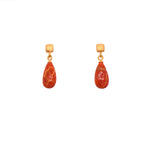 Load image into Gallery viewer, Drop Matte Gem with Cube Post Earrings in Fair Trade 24k Gold Vermeil Coral Matte
