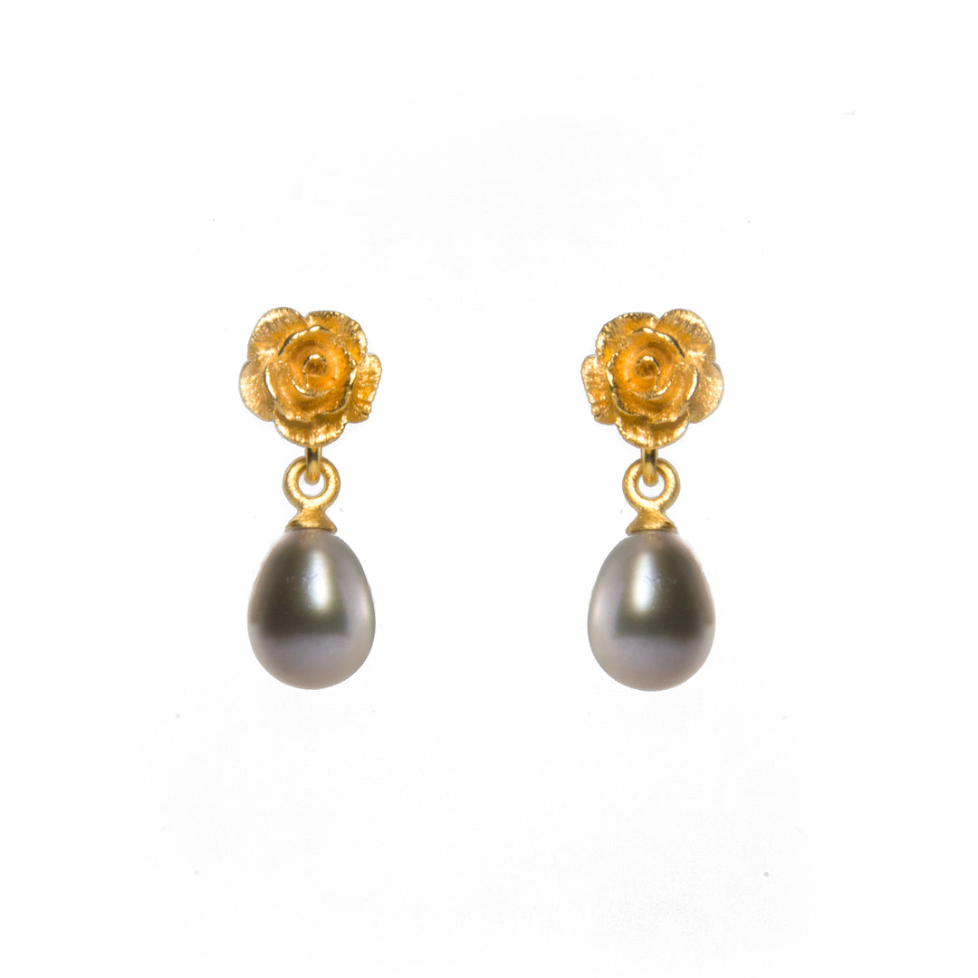 ROSE AND GREY PEARL EARRINGS 24K GOLD VERMEIL